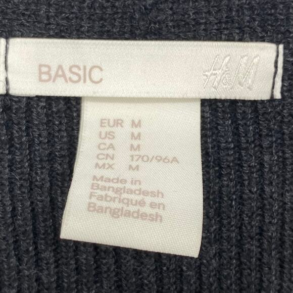 H&M BASIC Oversized V Neck Wool Blend Sweater Size Medium Charcoal Gray Ribbed - Picture 4 of 5